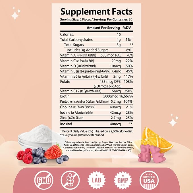 Postpartum Hair Growth Vitamins Plus Apple Cider Vinegar Gummies with Folate and Vitamin B12 - Nourishing Support for New Moms' Weight Management, Healthy Digestion