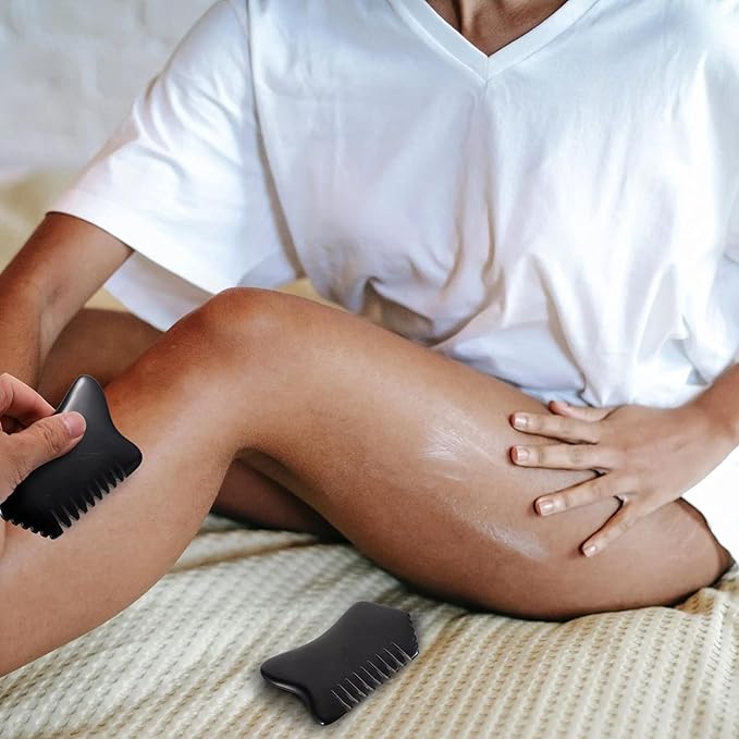 Facial Reflexology Tools Neck Massagers Jade Stone Massage Comb 1Pc - Guasha Scalp Comb, Handheld Scraping Massage Tool for Head Caring, Relax (Black) Facial Reflexology Tools Neck Massagers