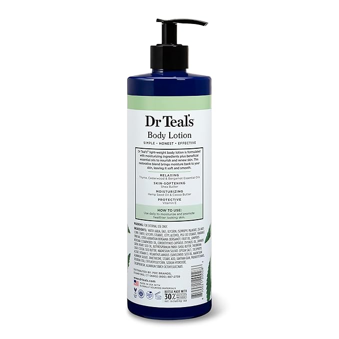 Dr Teal's Body Lotion, Cannabis Sativa Hemp Seed Oil & Essential Oils, 18 oz (Pack of 3)