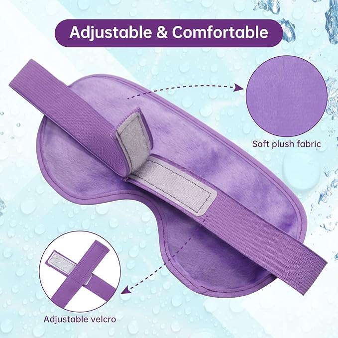 2 PCS Ice Eye Mask Reusable Hot Cold Therapy Gel Bead Eye Mask for Puffiness/Dark Circles/Eye Bags/Dry Eyes/Headaches/Migraines/Stress Relief,Cooling Eye Mask,Ice Pack for Eyes (Purple)