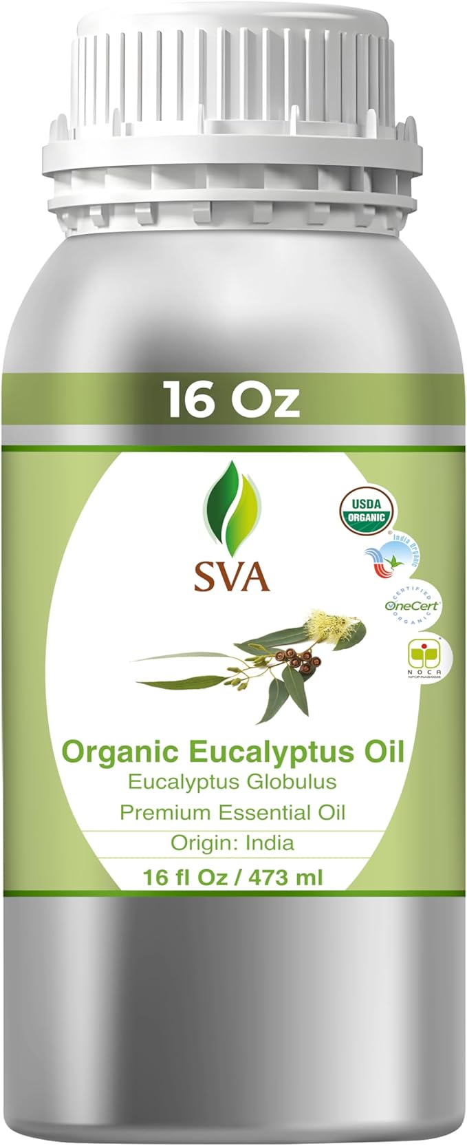 SVA Eucalyptus Essential Oil Organic – 16 Fl Oz – 100% Natural Organic Eucalyptus Oil for Hair, Face, Skin Care, Diffuser, Aromatherapy, Scalp, Body Massage, Soap and Candle Making