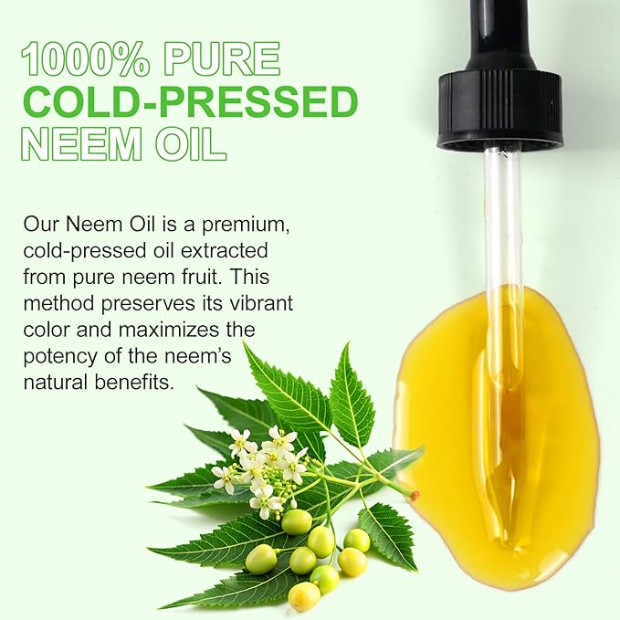 Neem Oil for Skin, Pure Natural Cold Pressing, Free of Hexane, Nourishes the Skin and Hair, Reduces Fine Lines, 2.02 Oz