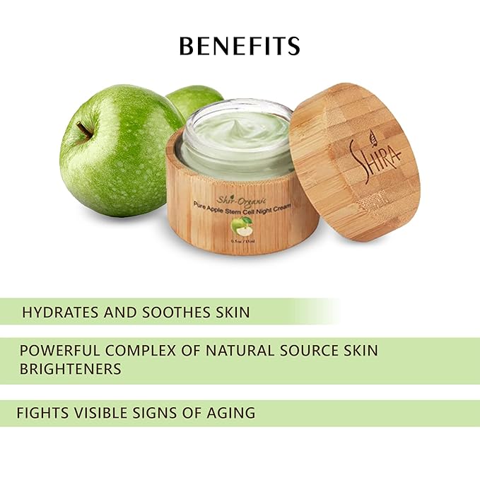 Shir-Organic Pure Apple Stem Cell Night Cream Lightweight Hyperpigmented Combination & Mature Skin Powerful Natural Source Skin Brighteners(15 ML)