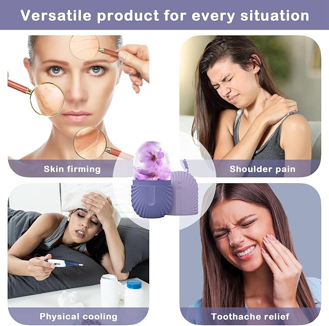 KOGITI Ice Mold for Face & Eye, Beauty Facial Roller, Puffiness Relief Massage Skin Care Tool, Ice Cube Holder (Shell-Purple)