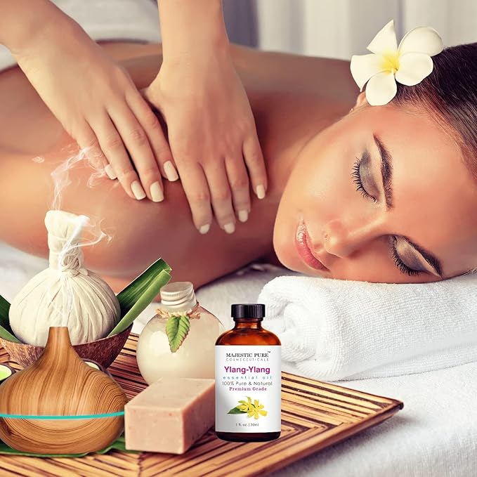 MAJESTIC PURE Ylang Ylang Essential Oil | 100% Pure and Natural Ylang Ylang Oil | Premium Grade Essential Oils for Hair Care, Home Diffusers, Skin, Aromatherapy, Massage and Humidifiers | 1 Fl Oz