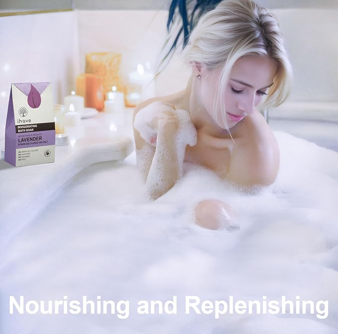 iHave Epsom Salt & Dead Sea Salt Bath Soak with Lavender Essential Oils, Unique Spa Gift Idea, Portable Bath Salts Gifts for Her and Him, Ideal Anniversary or Birthday Gifts for Women and Men