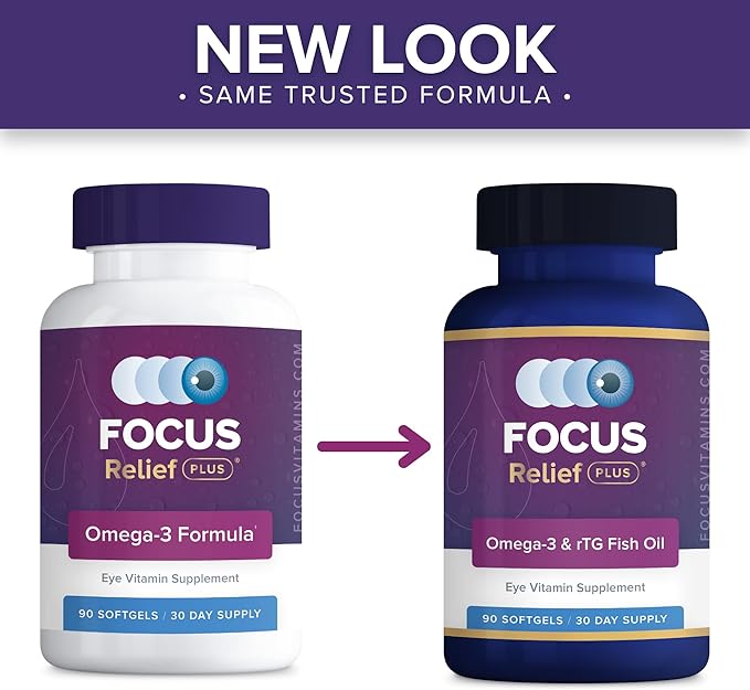 Focus Relief Plus Dry Eye Formula (90 ct. 30 Day Supply) Dry Eye Omega 3 Supplement - Dry Eye Relief Supplement -Omega 3 Fish Oil for Dry Eye