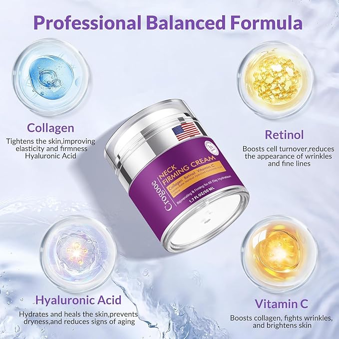 Advanced Neck Firming Cream – 3% Retinol & Hyaluronic Acid for Wrinkle Reduction, Lifting & Skin Tightening – Anti-Aging Moisturizer for Face, Neck & Décolleté – Deep Hydration, 3.4 FL（2 bottle）