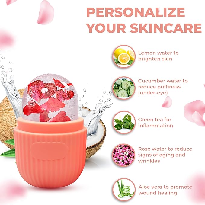 Luxury Cooling Ice Face Roller - Silicone Ice Mold for Face, Eyes, and Neck (Red)