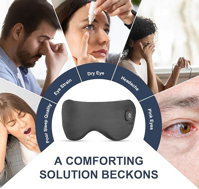 Heated Eye Mask Cordless, Warm Eye Compress for Dry Eyes Stye Blepharitis Chalazion MGD Eye Treatment, Heat Therapy to Unclog Gland, Soothe Tired and Sore Eyes (Black)