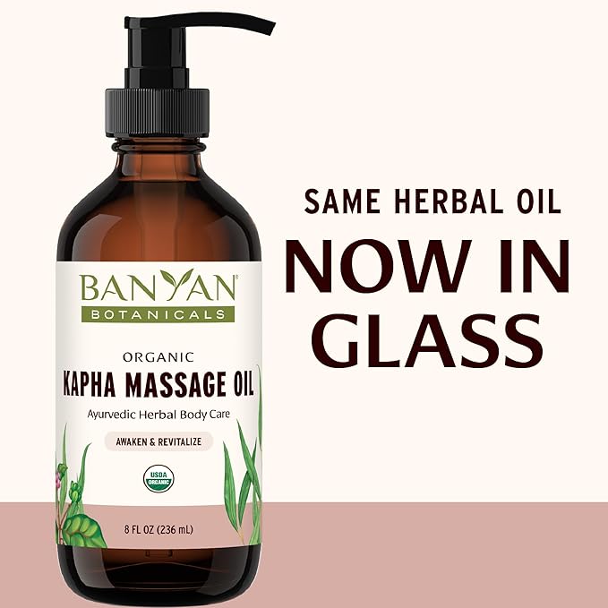 Banyan Botanicals Kapha Massage Oil – Organic Massage Oil with Chitrak and Tulsi – Warming Ayurvedic Oil to Revitalize The Tissues and Awaken The Mind – 8 oz. – Non-GMO Sustainably Sourced Vegan