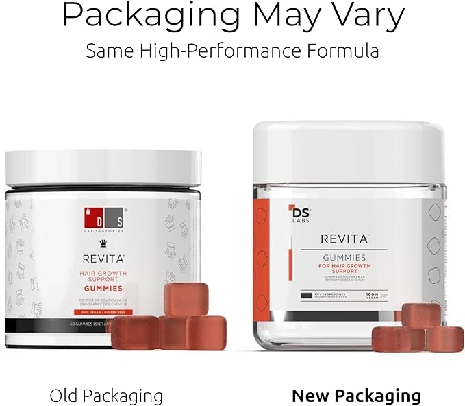 DS Laboratories Revita Hair Growth Gummies, Biotin, Vitamin D, Iron, Magnesium, Melatonin & Zinc Supplement, Vegan, Supports Thicker Hair Growth, Gluten Free (Packaging May Vary)