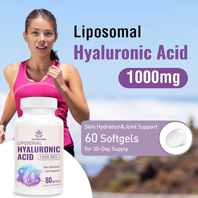 Liposomal Hyaluronic Acid 1000mg, High BioavailabilityHyaluronic Acid Capsules, Dietary Supplement Support Skin and Joint Lubrication, 180 Capsules (Pack of 3)