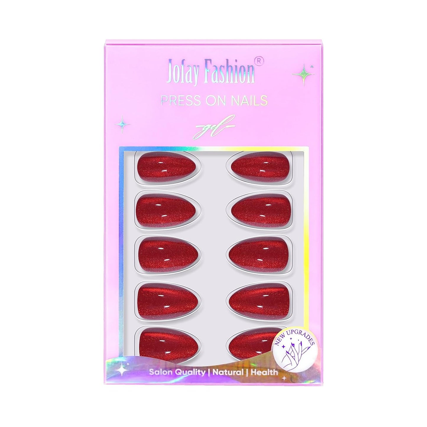 Press On Nails Almond - Bloody Claw, Red Cat Eye Halloween Press On Nails Short, Acrylic Square Glue On Nails with Nail Glue, Fit Perfectly & Natural Stick On Nails in 16 Sizes - 32 PCS Soft Gel Kit