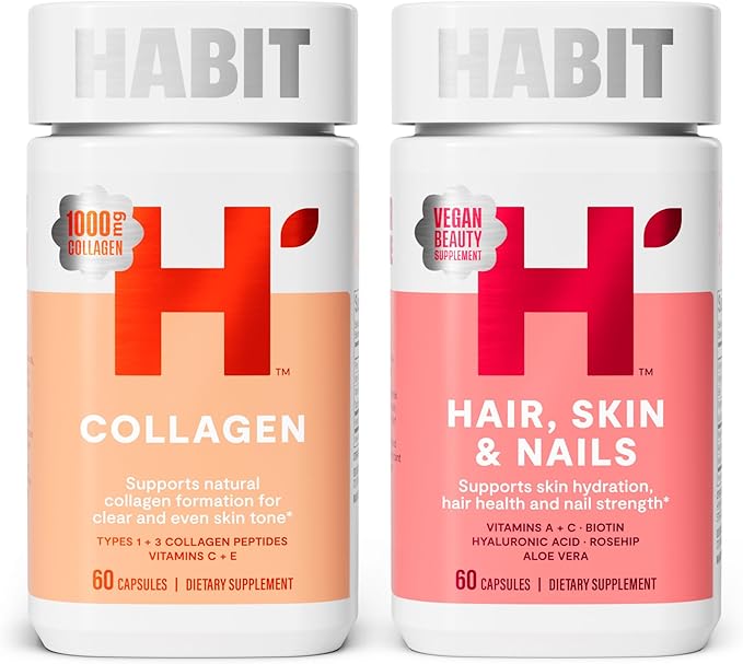 Habit Inner Beauty Bundle - Collagen (60 Capsules) + Hair Skin & Nails (60 Capsules), Supports Skin Hydration & Integrity, Hair & Nail Strength, Non GMO