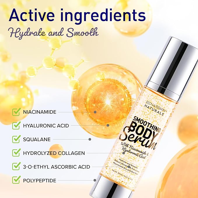 Enaskin Naturals Smoothing Body Serum Lotion for Dry and Crepe Skin: Anti-Wrinkle, Hydrating, Firming with Hyaluronic Acid & Niacinamide, Non-Greasy, for All Skin Types