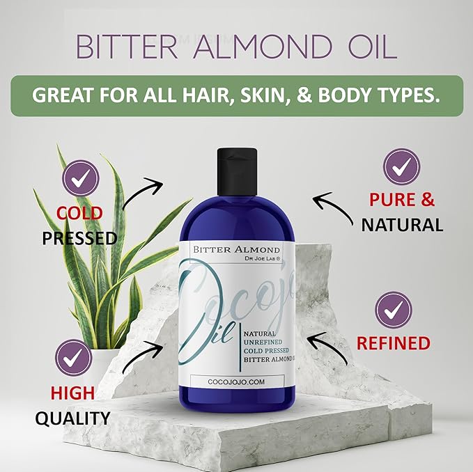 Dr Joe Lab Bitter Almond Oil - 16 oz - Pure Natural Sourced Non-GMO Bulk Carrier Oil - for Skin, Hair, Body, Nails, Face, Arms & Legs - Hydrates, Nourishes, Moisturizes