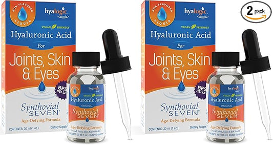 Hyalogic Synthovial Seven - Oral Hyaluronic Acid Supplement 1oz (Pack of 2) - Liquid HA Supports Skin, Eye, and Lip Hydration - Gluten-Free, Vegan