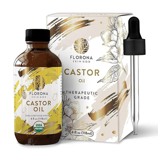 FLORONA Castor Oil 4 fl oz for Hair, Lashes & Brows 100% Pure & Cold-Pressed USDA Certified Organic to Strengthen, Moisturize & Condition