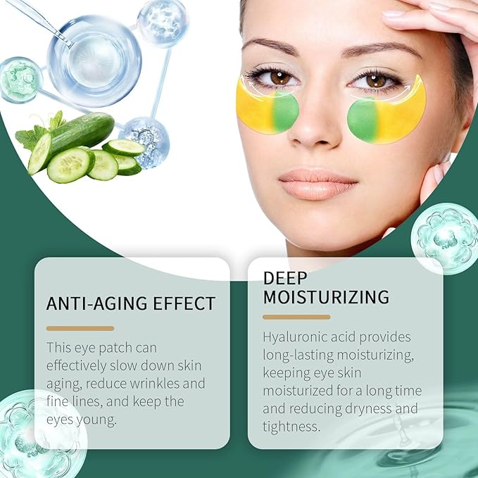 Under Eye Masks，Golden Cucumber Eye Mask 60 Tablets Set，Eye Mask for Fine Lines, Wrinkles, Dark Circles and Eye Puffiness，Suitable for Both Men and Women，5.64 OZ