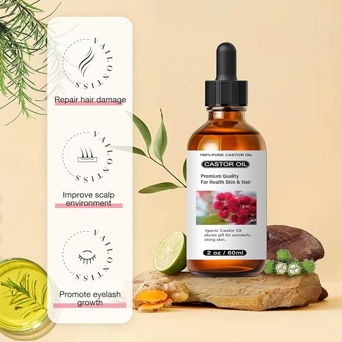 Castor Oil - Carrier Oil for Hair Growth, Relaxing Massage and Body Oil, Castor Oil for All Hair Types and Skin(Castor Oil, 2 Fl Oz)