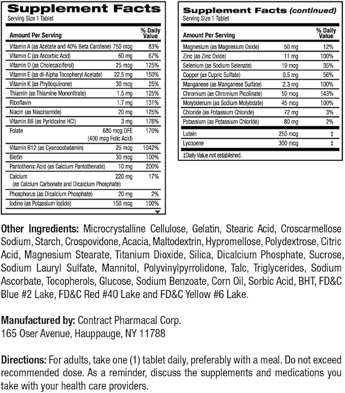 Earth's Splendor Adults 50+ Daily Vitamin- Overall Wellness Support, Daily Nutrients, 120 Day Supply