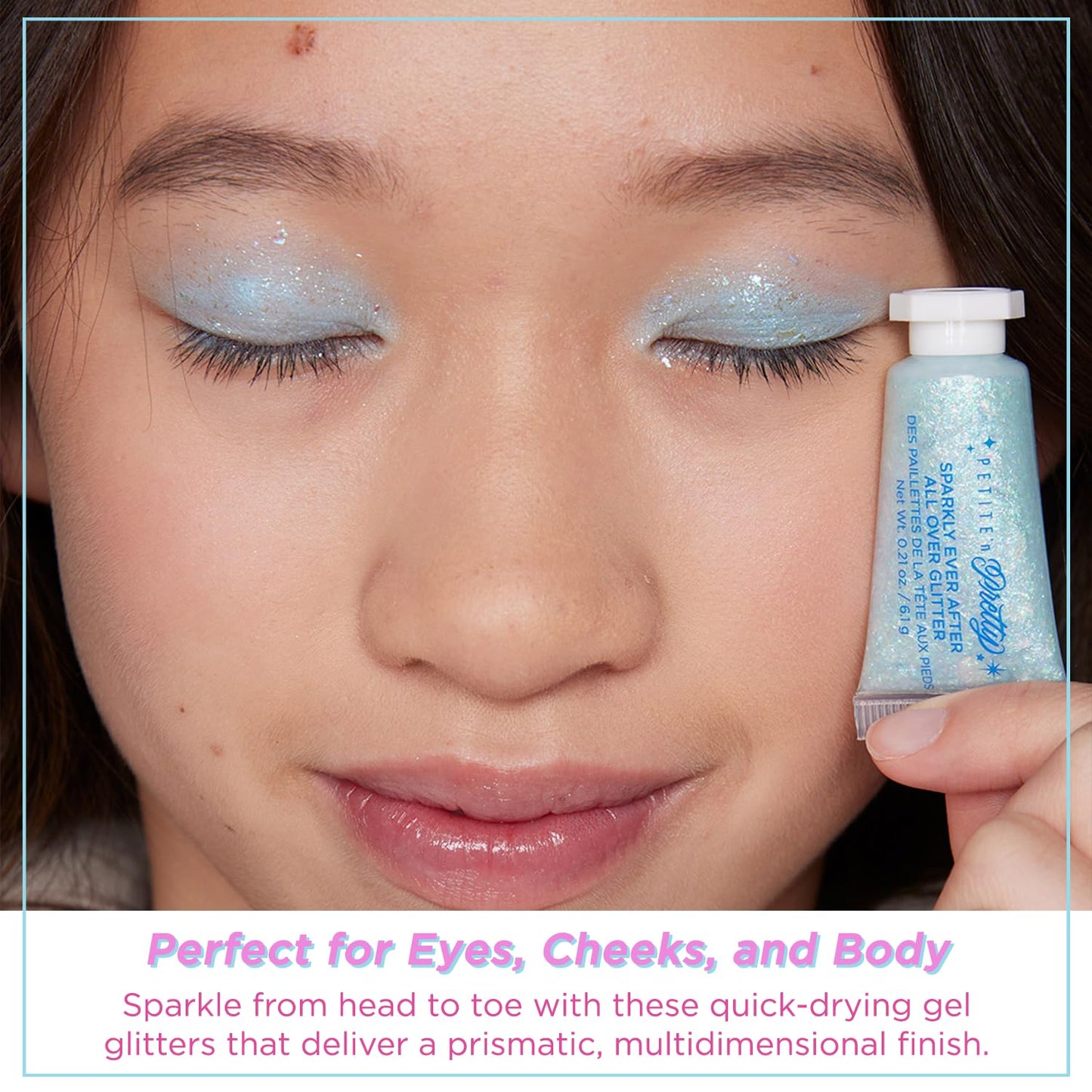 Petite 'n Pretty Sparkle Storm Makeup Gift Set for Kids, Tweens and Teens - Cool Vibes Eye & Cheek Palette, Brushes, 10K Shine Lip Gloss, Sparkly Ever After All Over Glitter in Blue Sherpa Bag