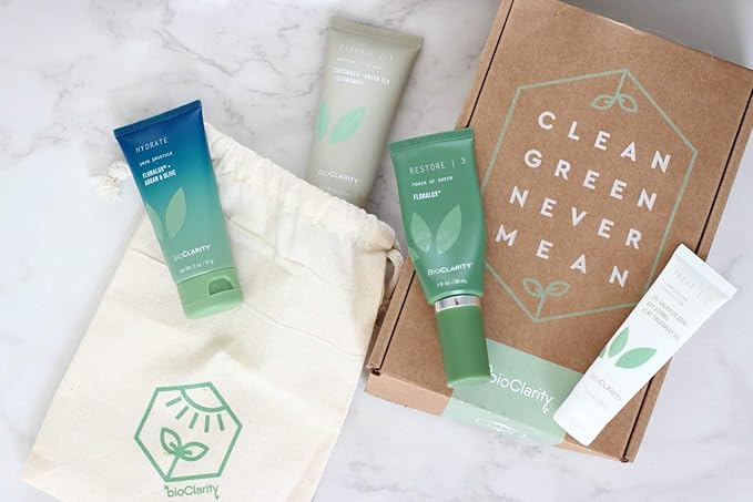 BioClarity 4-Step Clear Skin Routine: Cleanse, Treat, Restore, Hydrate, For Oily or Acne-Prone Skin, Reduces Irritation & Redness, 100% Clean Vegan Ingredients, Travel-Friendly Mini Size