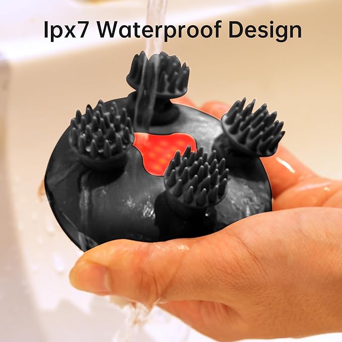 COMFIER Head Massager,Scalp Massage Hair Growth with 3 kneading Modes,Waterproof Body Massager for Stress Relief, Cat Massage(Black)