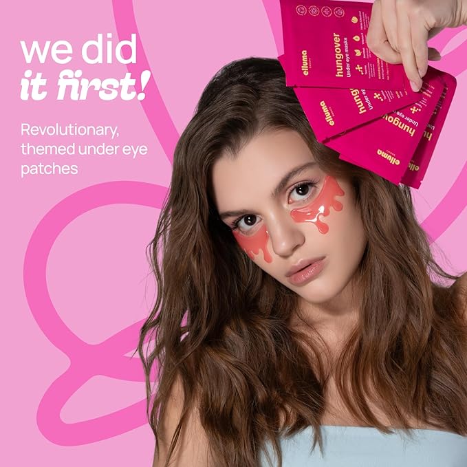 Under Eye Patches 12 Pairs of Themed Hydrogel Eye Gel Pads - For Puffy Eyes and Dark Circles, Under Eye Bags, Wrinkles - Hungover Set with Menthol & Taurine