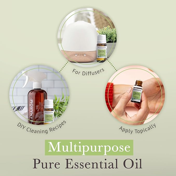 Pranarom USDA Certified Organic Tea Tree Essential Oil (15ml), 100% Pure Undiluted Therapeutic Grade from Zimbabwe for Aromatherapy, Diffuser, Healthy Skin & Hair, Massage, Relaxation