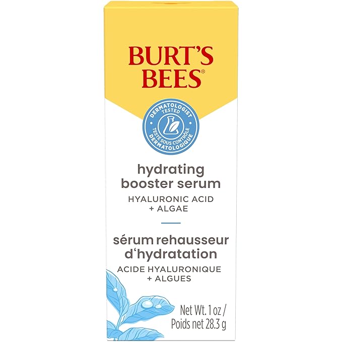 Burt's Bees Hyaluronic Acid Face Serum, Hydrates & Boosts Skin Naturally for Smoother, Glowing Skin Tone, Lightweight, with Algae - Hydrating Booster Facial Serum (1 oz)