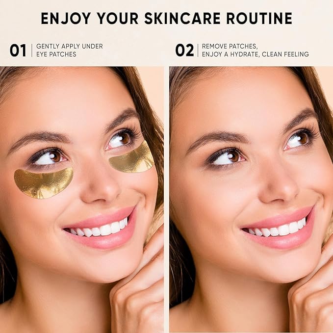 CÉLOR Under Eye Patches Premium - Golden Under Eye Mask Enriched with Hyaluronic Acid, Caffeine, Tea Tree & Collagen, Under Eye Patches for Puffy Eyes, Dark Circles and Puffiness (21 Pairs)