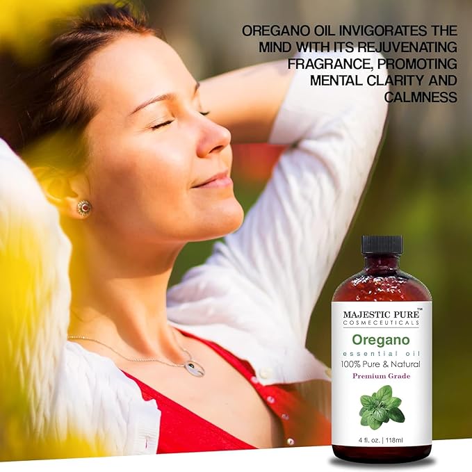 MAJESTIC PURE Oregano Essential Oil | 100% Pure and Natural Oregano Oil | Premium Grade Essential Oils for Hair Care, Home Diffusers, Skin, Aromatherapy, Massage and Humidifiers | 4 Fl Oz