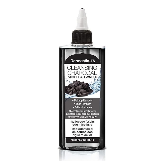 Dermactin-TS Cleansing Charcoal Micellar Water Makeup Remover - Face Cleanser and Oil Minimizer 5.7 Ounce