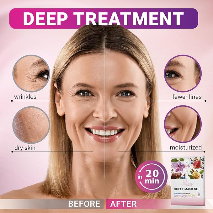 6 Pack of Sheet Face Masks Skincare - Collagen Face Mask Sheets with Hyaluronic Acid, Vitamin C, Snail Mucin - Facial Sheet Mask for Hydrating, Moisturizing, Rejuvenating