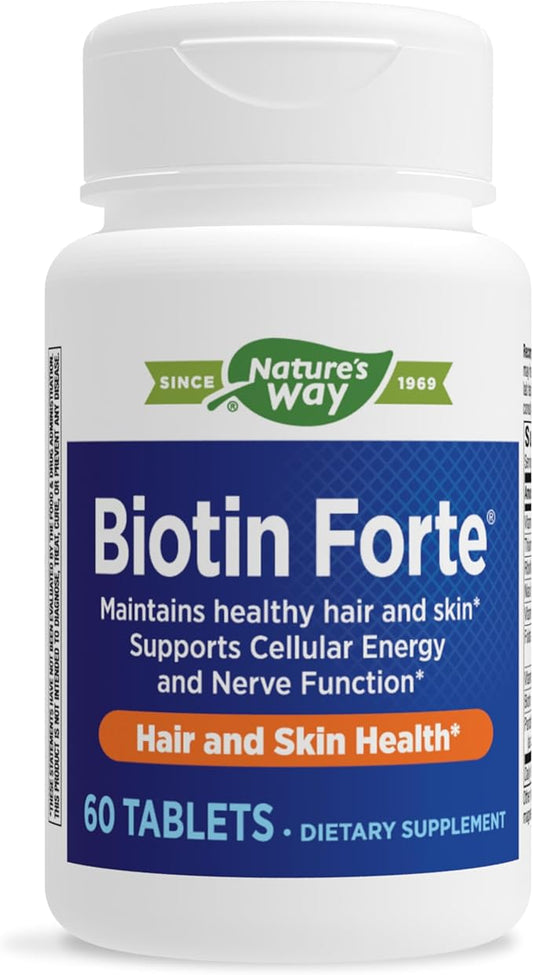 Nature's Way Biotin Forte, Supports Healthy Hair and Skin*, Energy and Nerve Function*, 60 Tablets