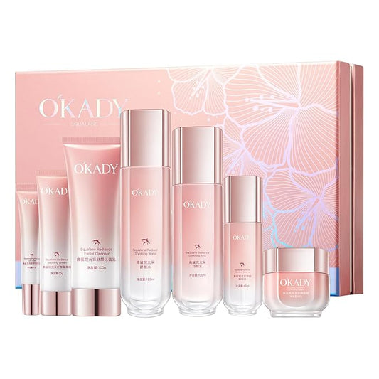 O'KADY 7-Piece Skincare Gift Set with Squalane & Plant Extracts | Hydrating Sensitive Skin Care | Non-Greasy Moisturizing Routine | Day & Night Facial Set for Women