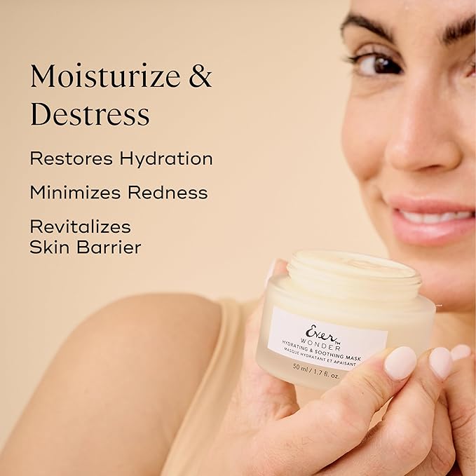 EVER Wonder Hydrating and Soothing Mask - Collagen Face Mask, Anti-Aging Face Mask for Sensitive Skin, Rose Water, Hyaluronic acid & Squalane Rich Hydrating Face Masks, 1.7 fl oz