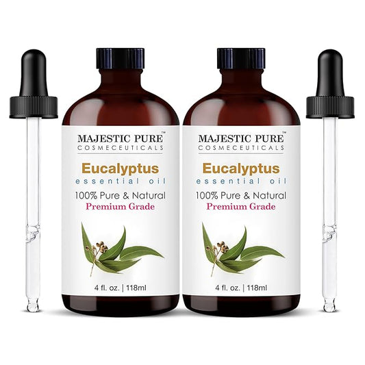 Majestic Pure Eucalyptus Essential Oil | 100% Pure and Natural Eucalyptus Oil | Premium Grade Essential Oils for Hair Care, Home Diffusers, Aromatherapy, Massage and Humidifiers | 4 Fl Oz (Pack of 2)