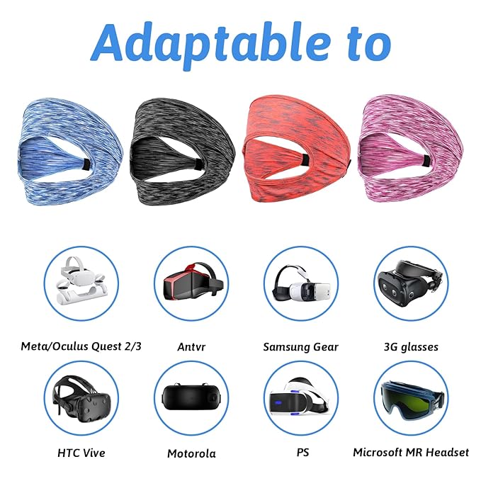 4 Pcs VR Eye Mask Adjustable VR Sweat Band Breathable Eye Face Cover Comfortable VR Eye Mask Cover Face Dry Cool Sweat Mask Eye Face Pad for Any Head Size Most VR Devices