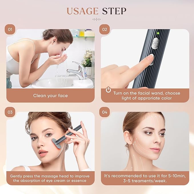 Allnice Light Therapy Wand 7 in 1 Red Light Therapy for Face and Neck, LED Light Therapy Face Skincare Wand with Microcurrent Face Neck Massager