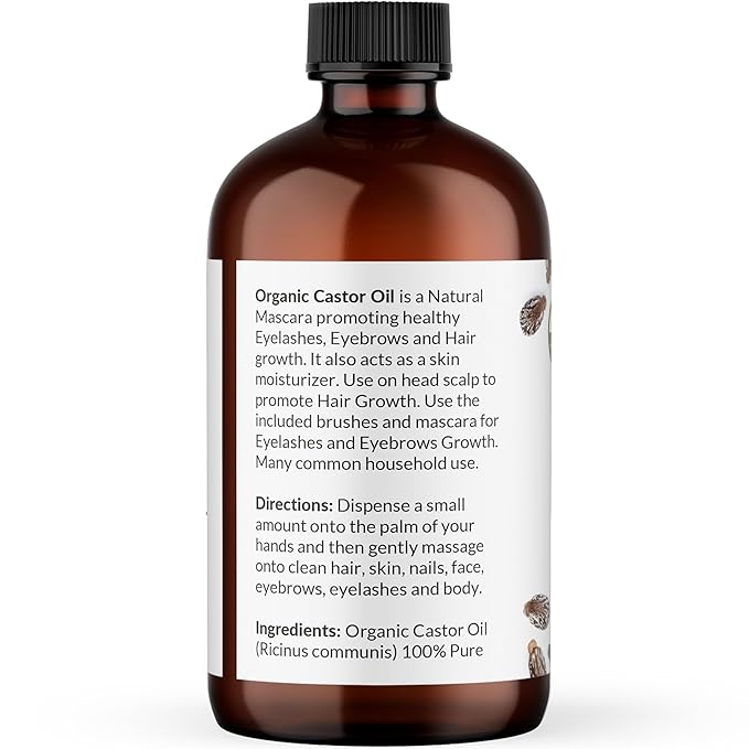 NaturoBliss Castor Oil Organic (4oz), 100% Pure, Cold Pressed, Hexane Free. Volumizing Serum for Hair, Eyelashes, Eyebrows. Hair Treatment Starter Kit & Skin Moisturizer