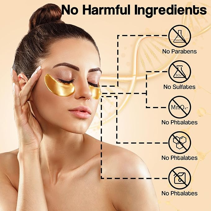 24K Gold Eye Mask (60PCS) – Gold Eye Patches for Puffy Eyes & Dark Circles, 24K Gold Under Eye Masks for Dark Circles and Puffiness, Eye Gel Pads w/Collagen,