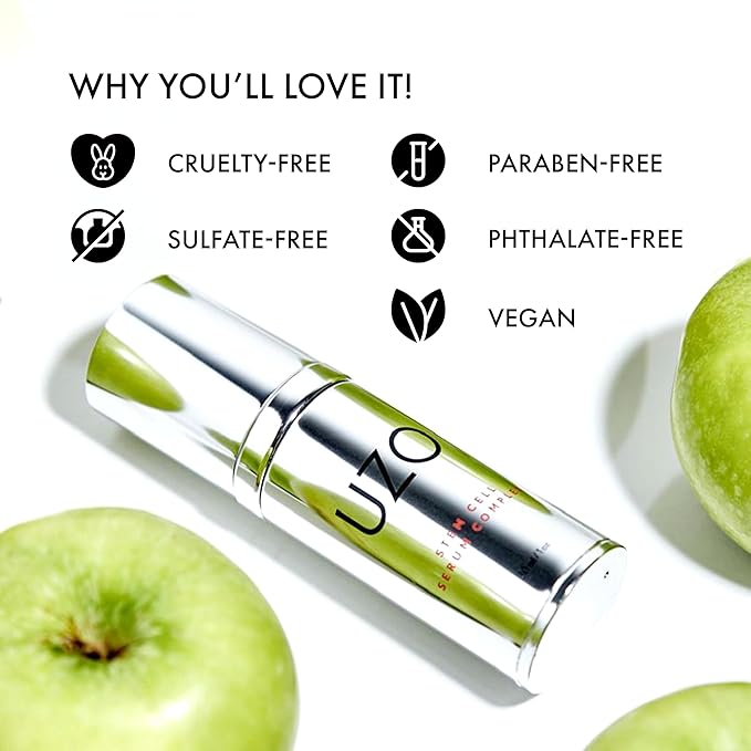 UZO Stem Cell Serum Complex, Plant-Based Hydrating Face Serum with Antioxidants, Facial Skincare, Improves Skin Tone, Texture & Elasticity, All Skin Types - Day & Night Use, 1 FL Oz, 30ml