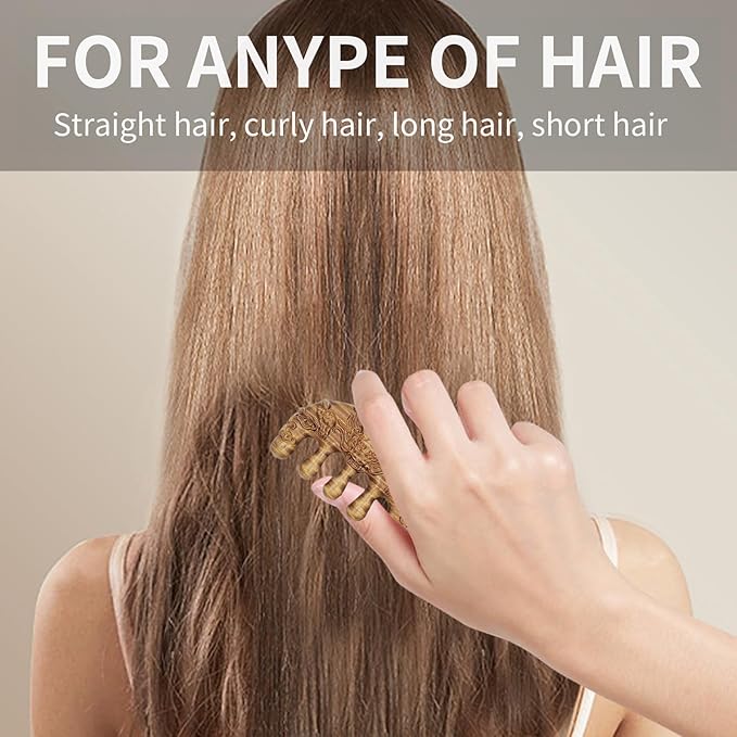 Natural Wood Wide Tooth Hair Comb Head Scalp Massage No Static Green Sandalwood Hair Pick Wooden Comb for Women Men Kids Hair Neck Hands Legs Caring Tool (Dragon Head), Brown