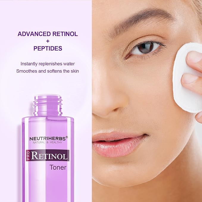NEUTRIHERBS PRO Retinol Toner for Anti-Aging & Reducing Fine Lines and Wrinkles, with Panthenol, Peptides, and Hyaluronic Acid, Alcohol Free – 3.38 fl. Oz.