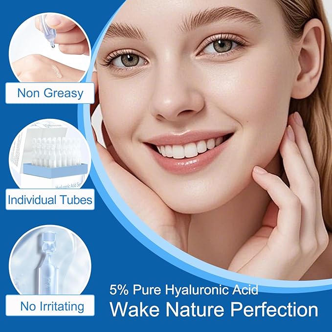 5% Hyaluronic Acid Serum For Face, Ultra Hydrating Vials 4D Hyaluronic Acid Tubes, Anti-Aging Serum For Women Moisturizing, Plumping, Nature Perfection Skin Rejuvenate Face Serums, Single-Use, 30PCS