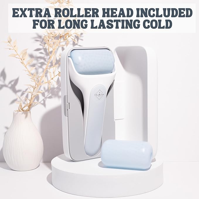 Facial Ice Roller for Face Premium with Carry Case and 2X Rollers for Long Lasting Cold - Eye Roller for Puffy Eyes & Cold Massage for Migraines (Ice Roller)