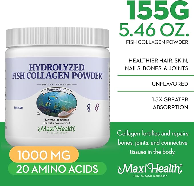 Collagen Powder - Collagen Protein Powder - Marine Collagen Powder for Women and Men - Type I Unflavored Fish Collagen Hydrolyzed Collagen Protein - Healthy Hair Growth and Skin Supplement (5.46 oz)